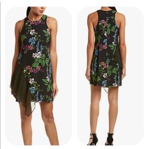 Sam Edelman Mixed Media Black Tropical Asymmetrical Hem Dress